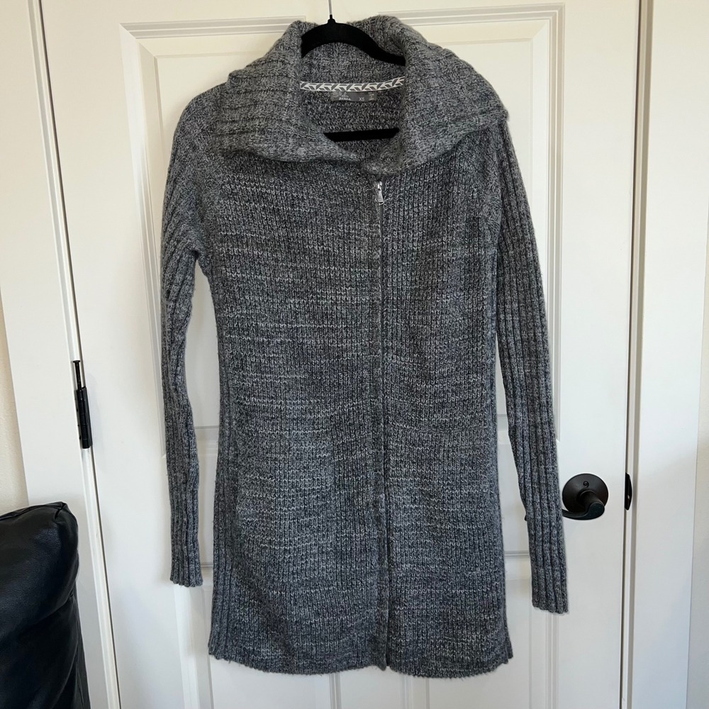 Prana Yunna Long Zip Up Cardigan Jacket‎ Sweater Cotton Wool Blend Gray Size XS